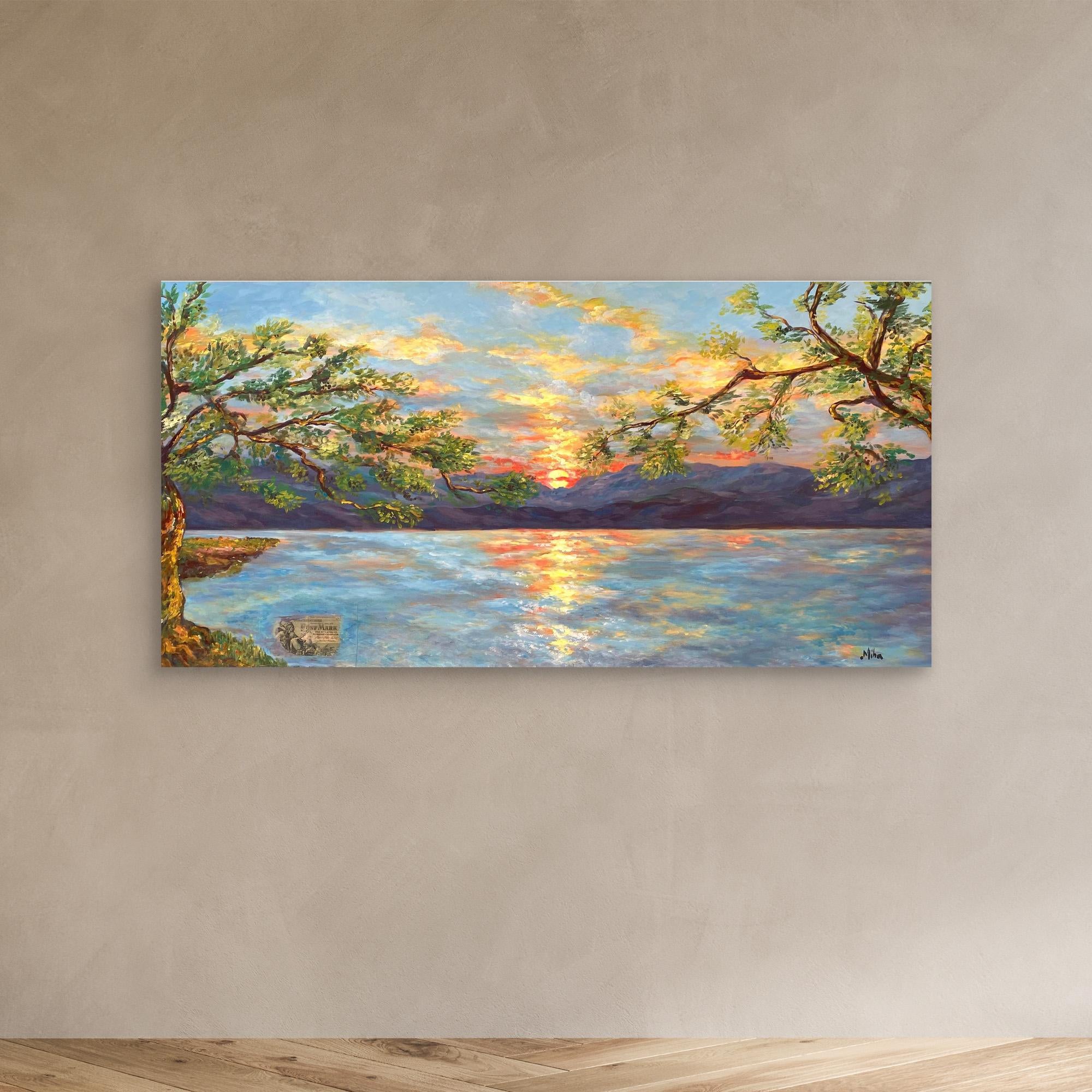 Ulivi al Tramonto sul Lago Stampa Fine Art