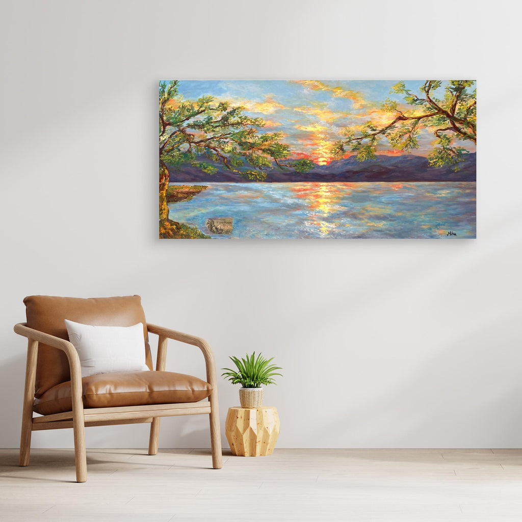 Ulivi al Tramonto sul Lago Stampa Fine Art