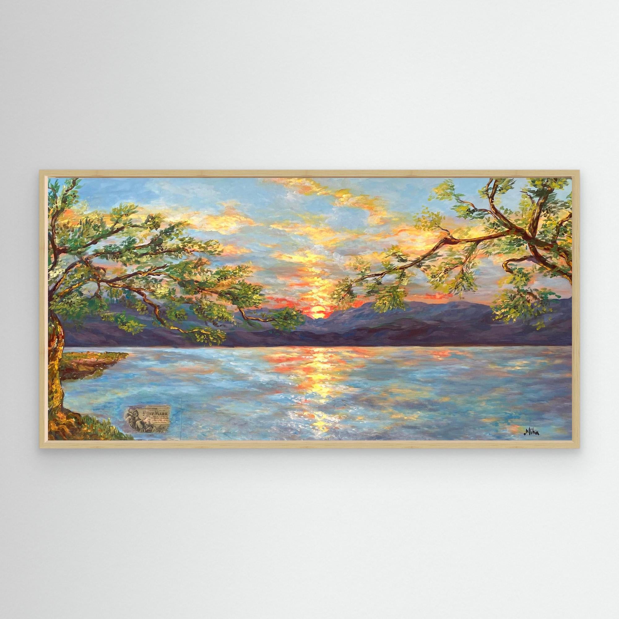 Ulivi al Tramonto sul Lago Stampa Fine Art
