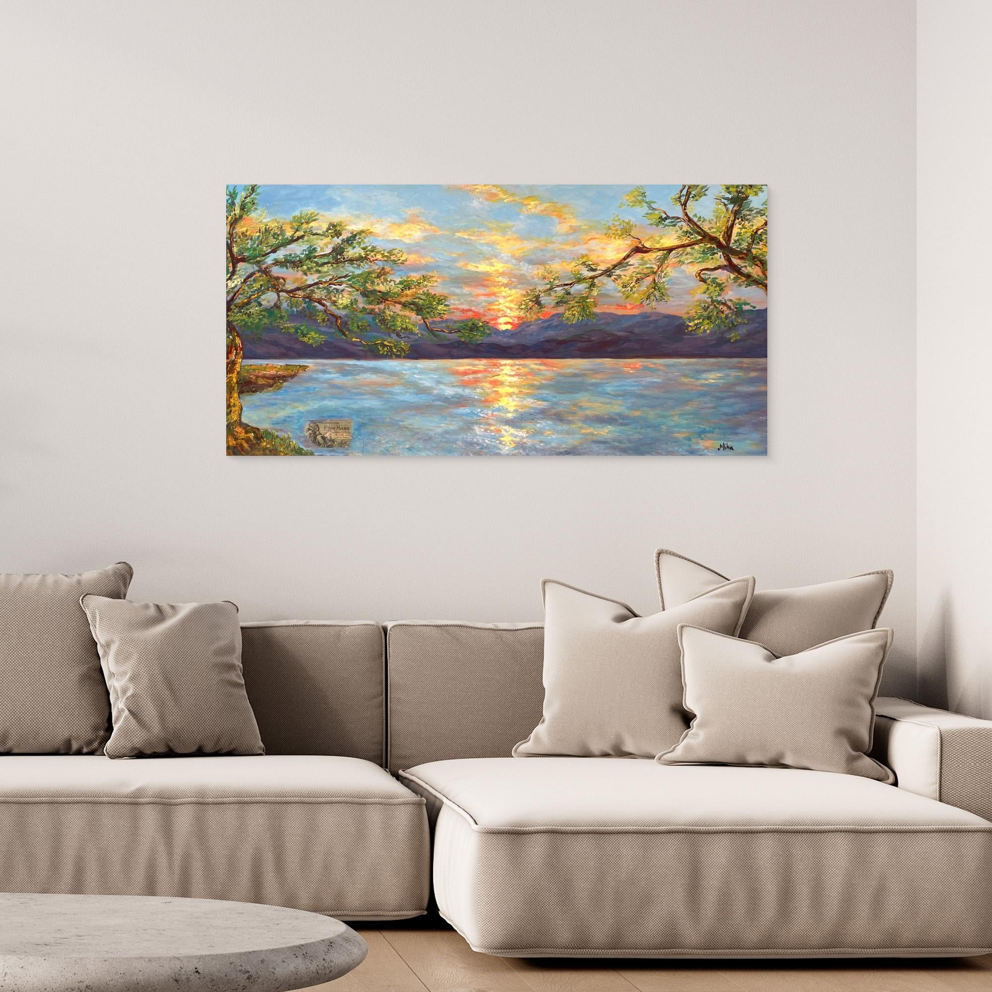 Ulivi al Tramonto sul Lago Stampa Fine Art