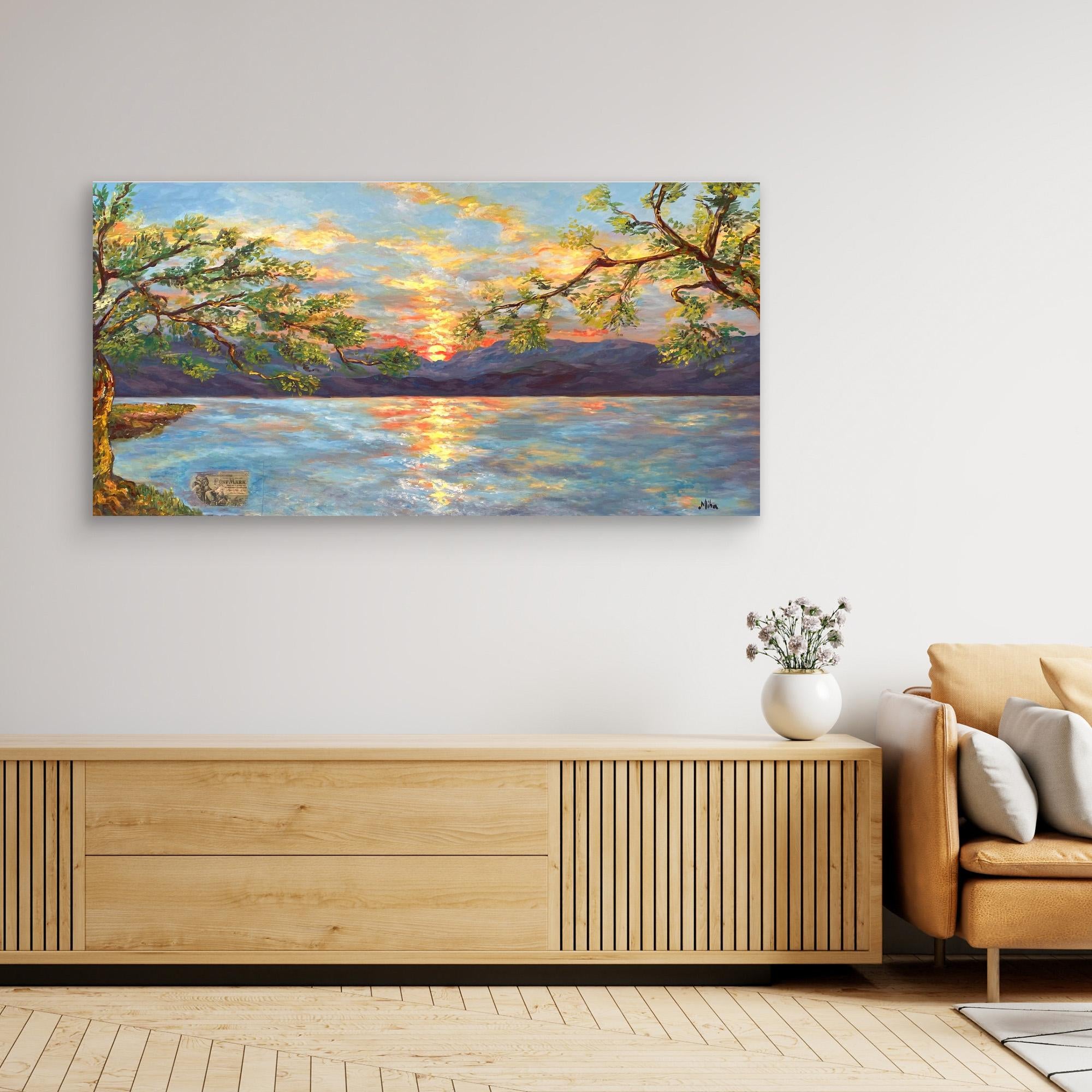 Ulivi al Tramonto sul Lago Stampa Fine Art